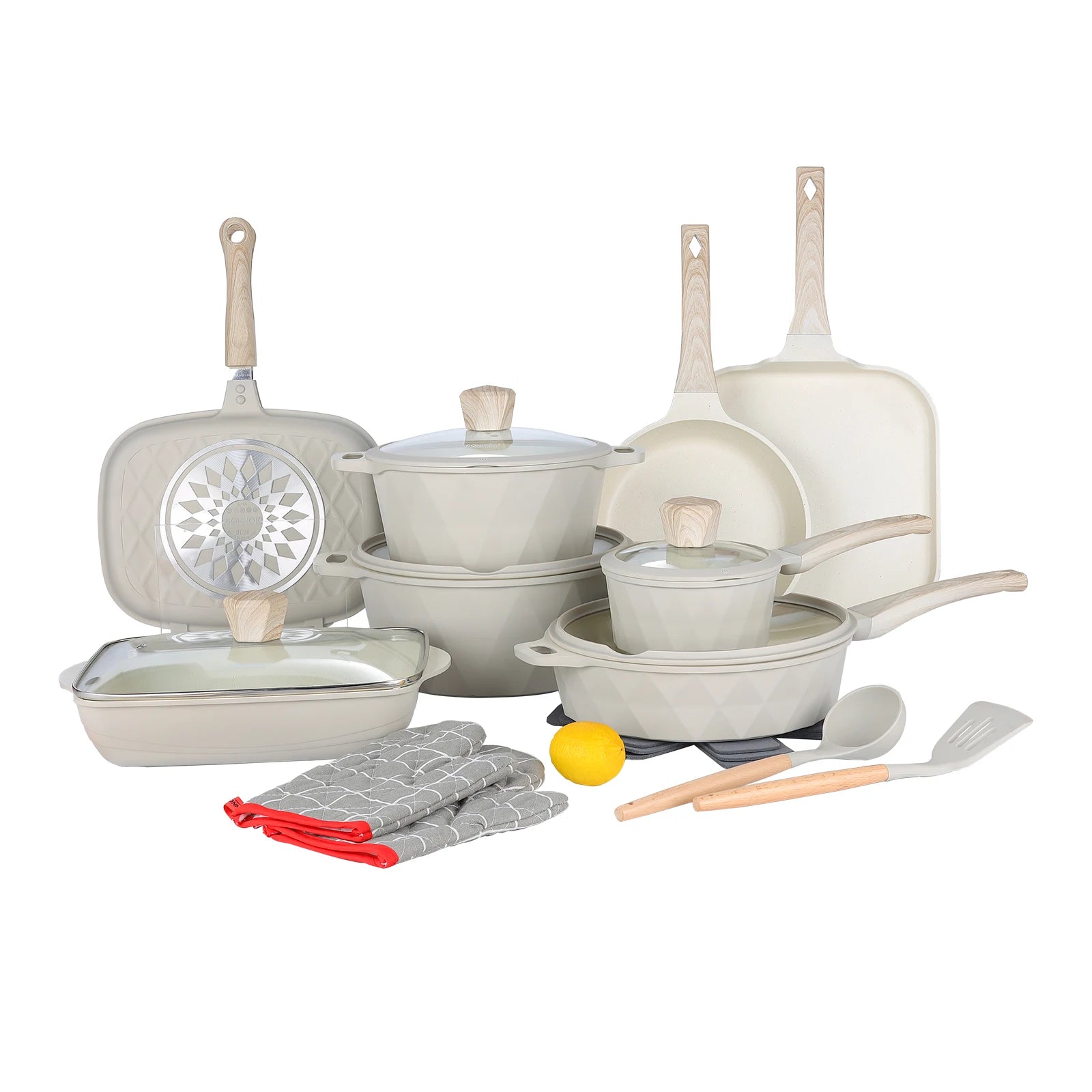 DONNOR 21pcs Pots and Pans Set Medical Stone Cookware Sets