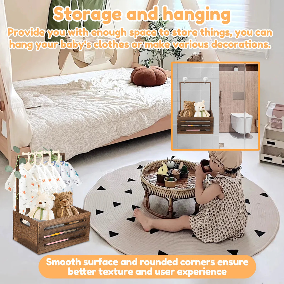 Wood Storage Crate Baby Toys Clothing Organizer Box