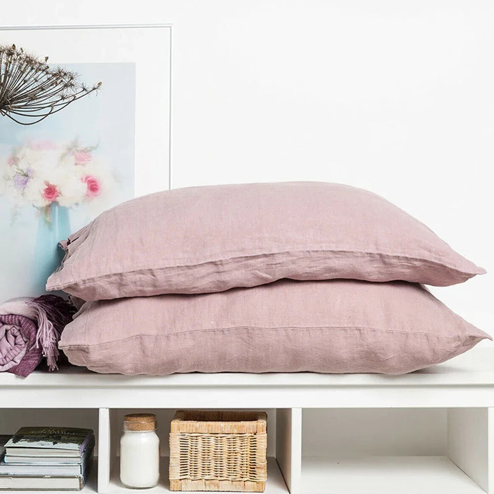 Set of 2 100%Linen Soft Breathable Pillowcase Decorative Square