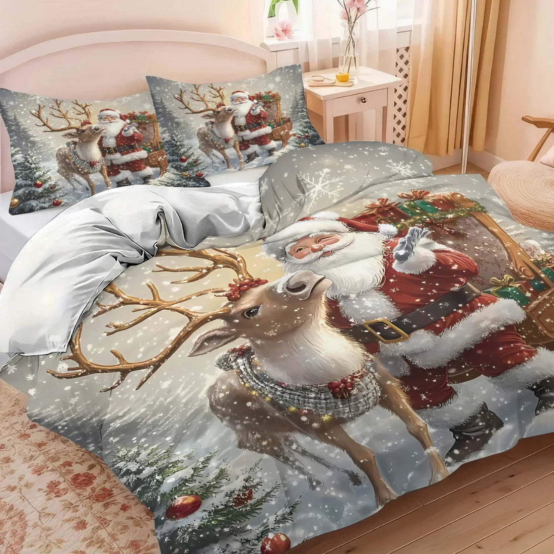 3pcs Santa Claus Printed Bedding Set