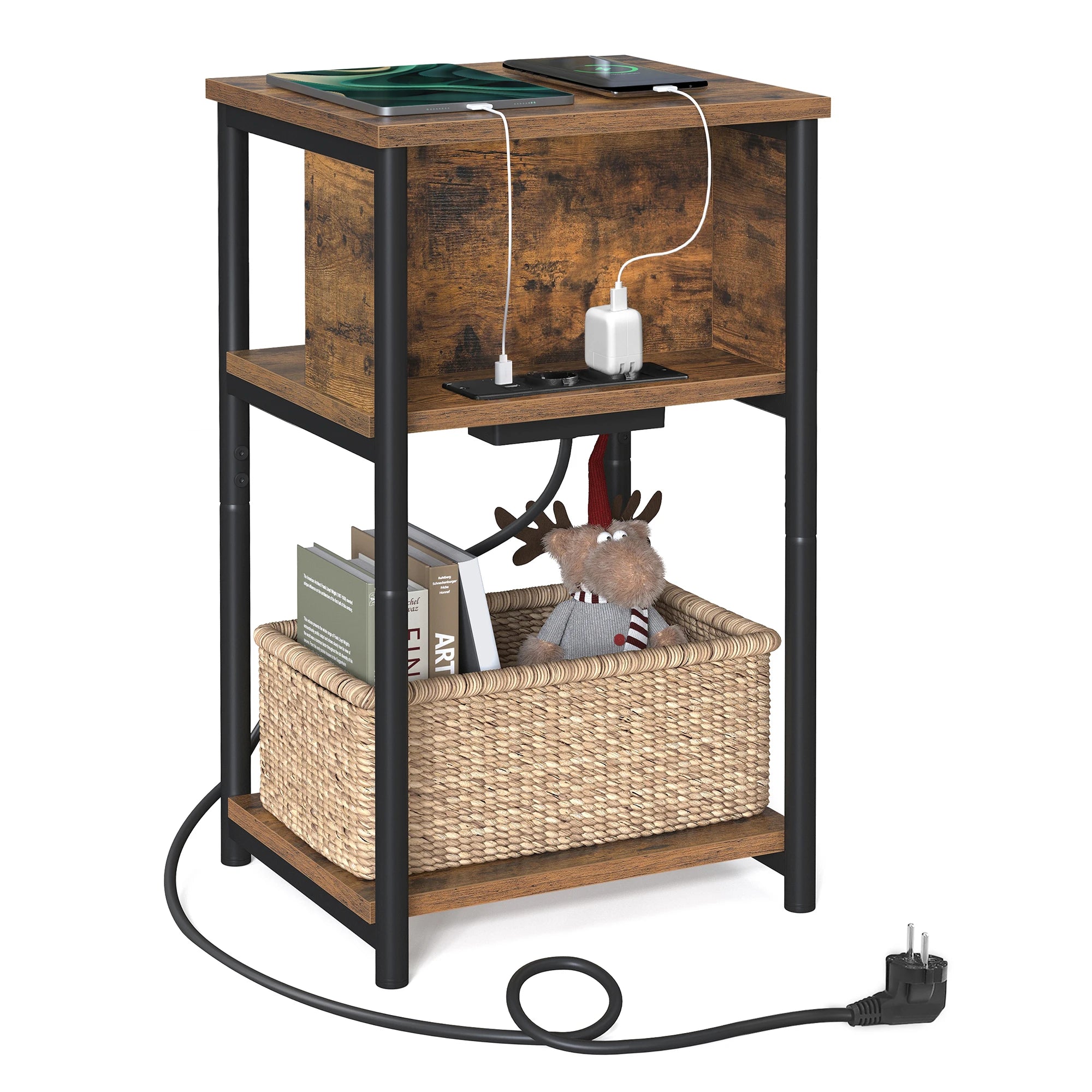 VASAGLE side table, bedside table with socket