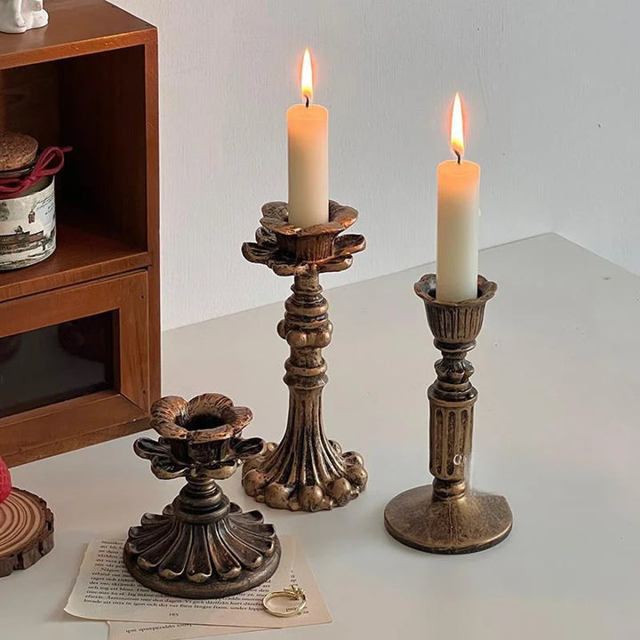 Vintage Taper Candle Holders - Antique Bronze Finish Resin Candle