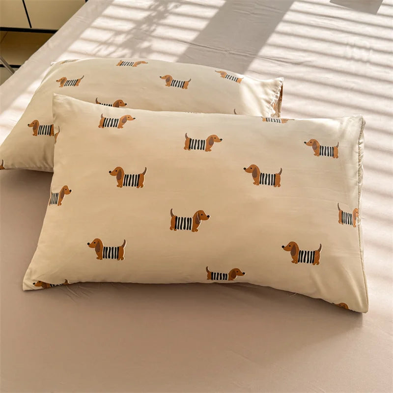 Cute Dog Printed Duvet Covet Set Brown Color Comforter Cover with Pillowcase