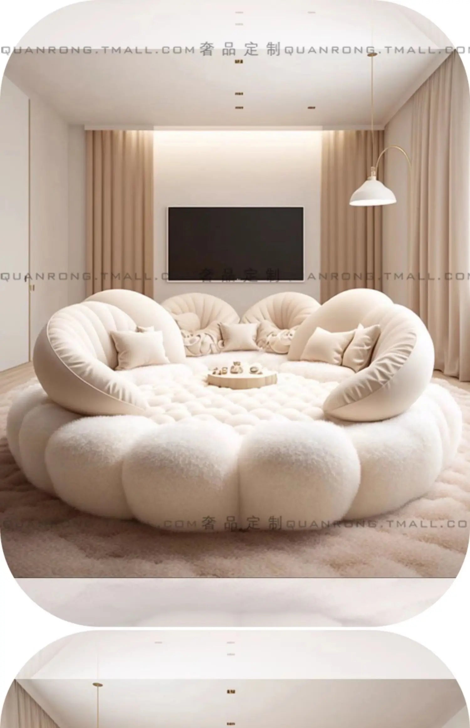 Round Aesthetics Soft Bed Frame European Full Master Bedroom