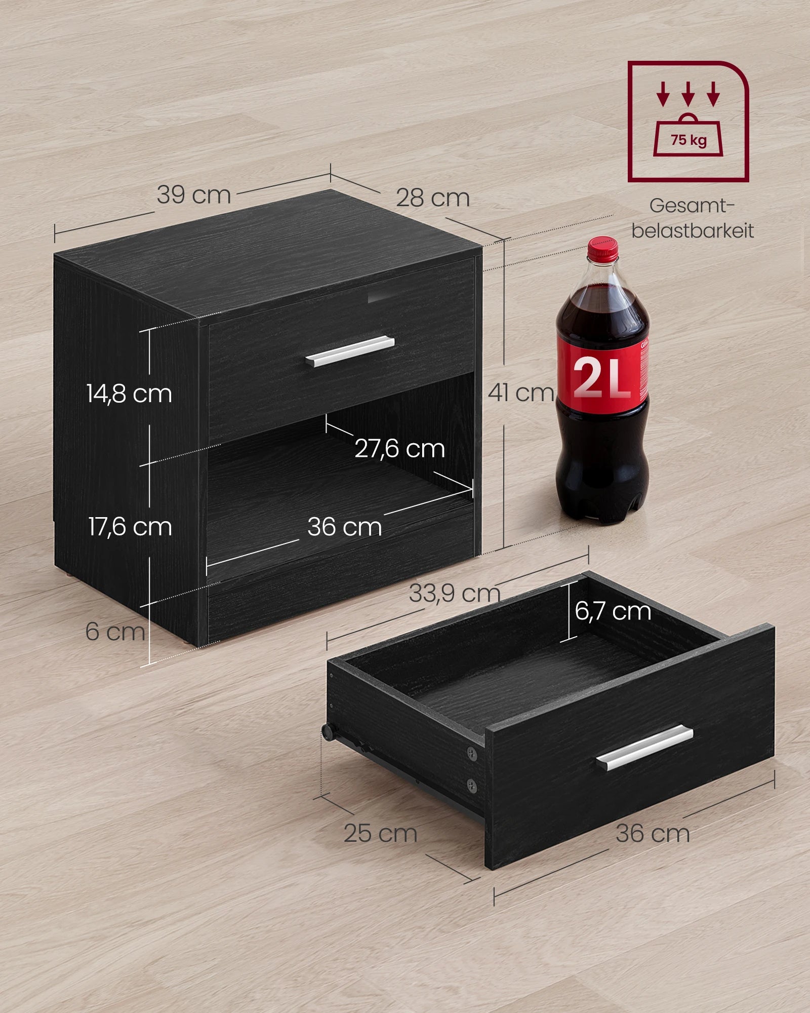 VASAGLE Bedside Table side table table Drawer Handle