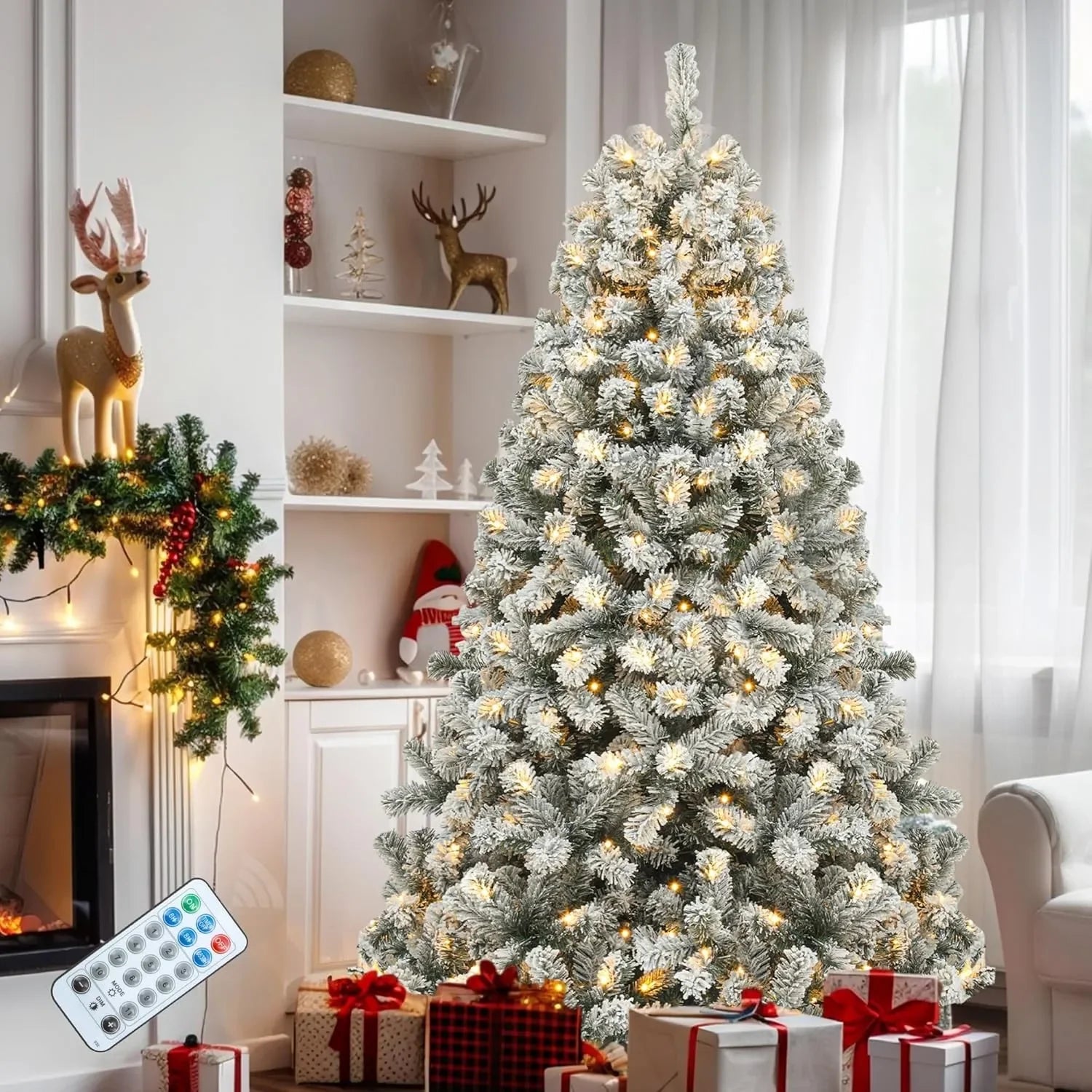 9-Foot Snow Flocked Prelit Christmas Tree