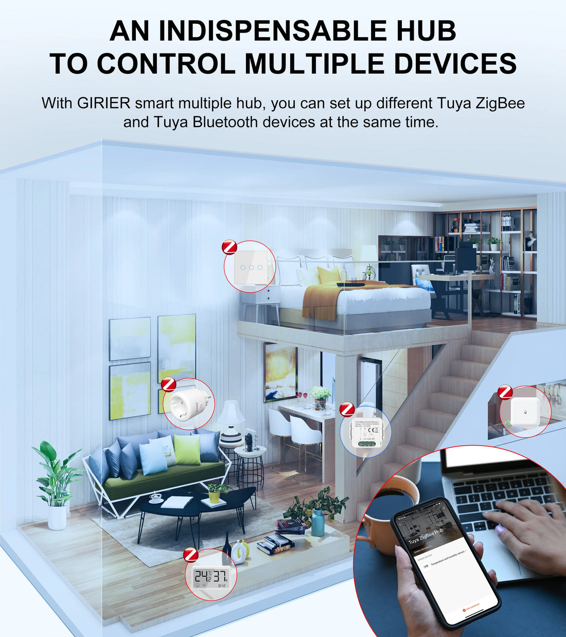 GIRIER Tuya ZigBee Gateway Hub with Antenna Smart Gateway