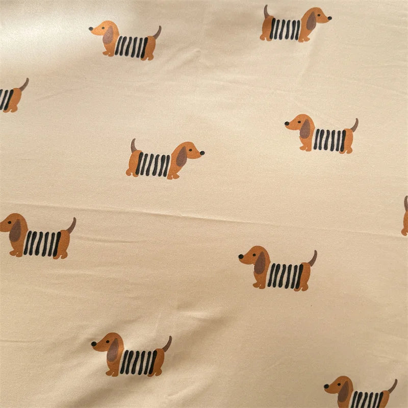 Cute Dog Printed Duvet Covet Set Brown Color Comforter Cover with Pillowcase