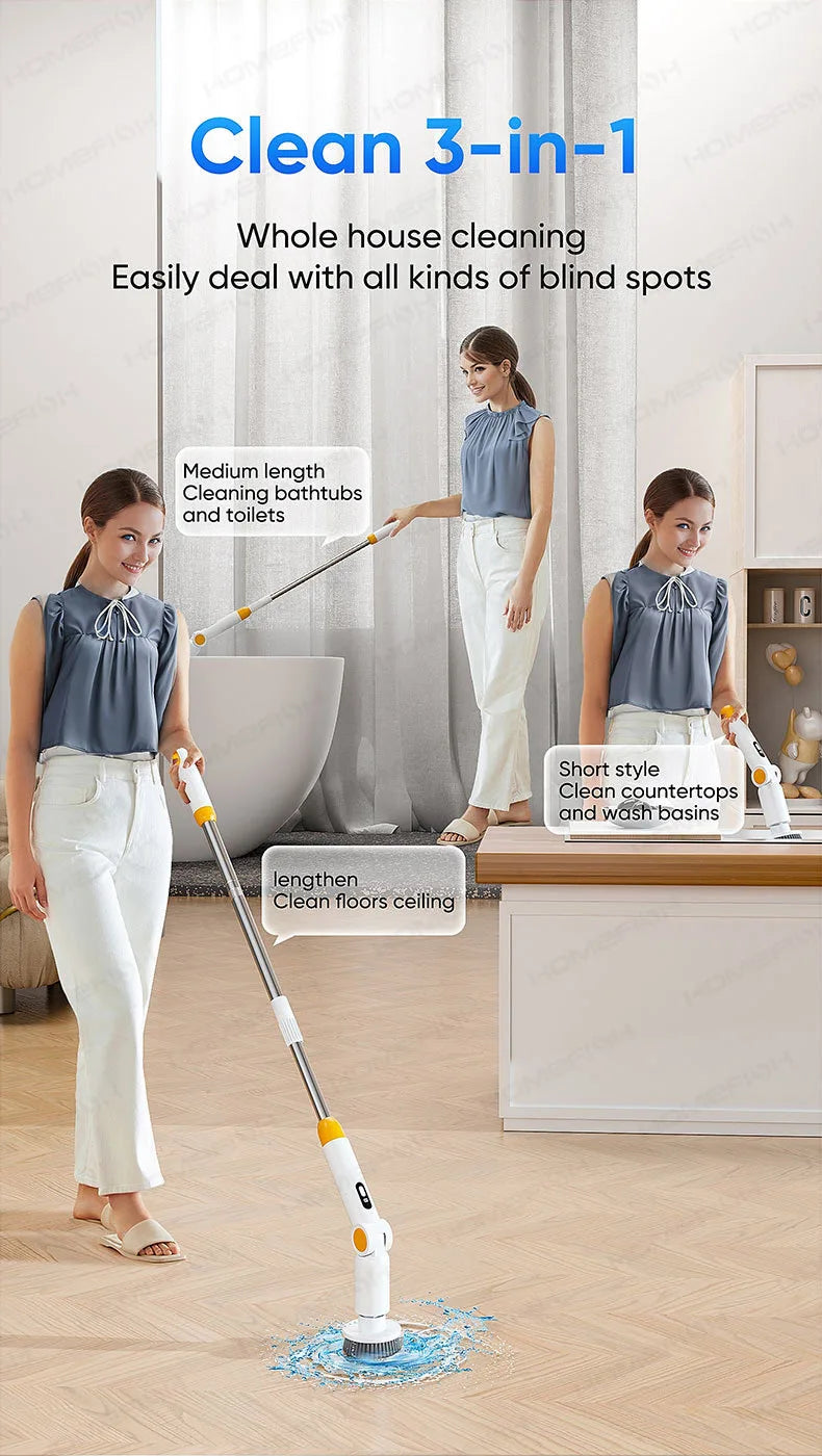 HOMFISH 2025 NEW 8-in-1 Electric Spin Scrubber Wireless Cleaning Brush
