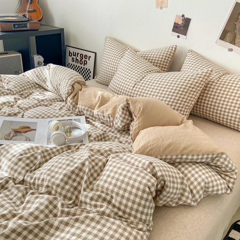 Skin-friendly Quilt Cover Plaid Style Duvet Covers Double Side Bed Cover