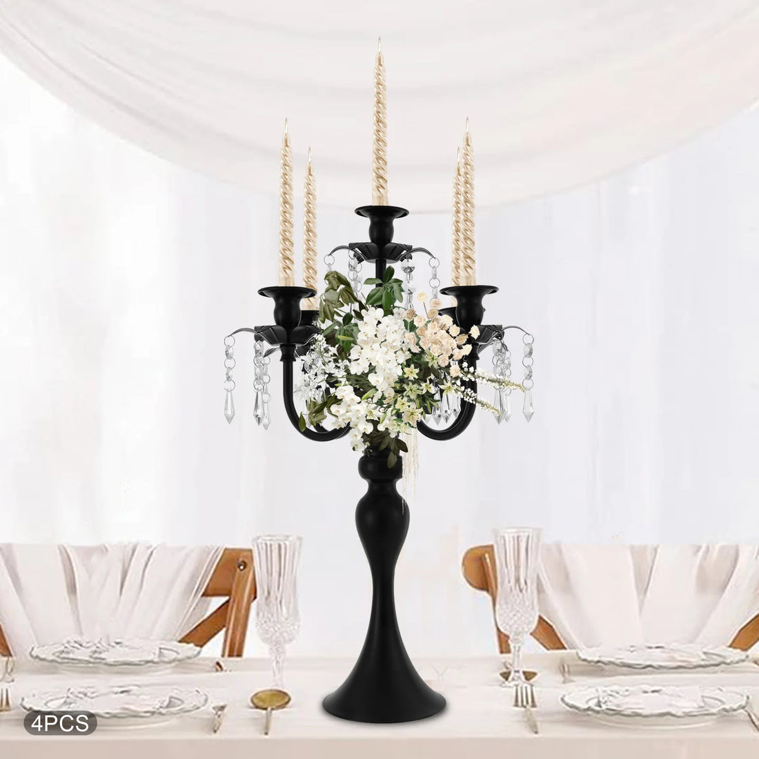4Pcs 5-Arm Vintage Candle Holders 20in Black