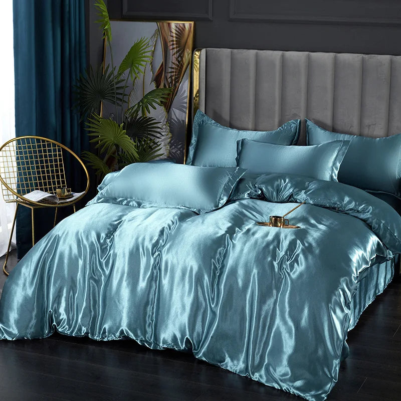 Silk Bedding Set with Duvet Cover Bed Sheet Pillowcase Luxury