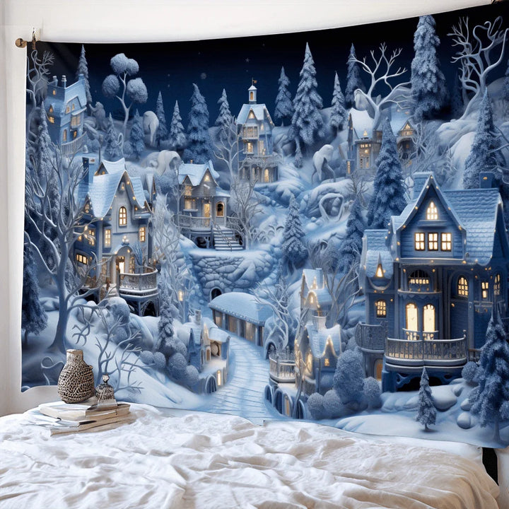VIKAMA Christmas Tapestry Snowy Christmas Village Scene Living Room