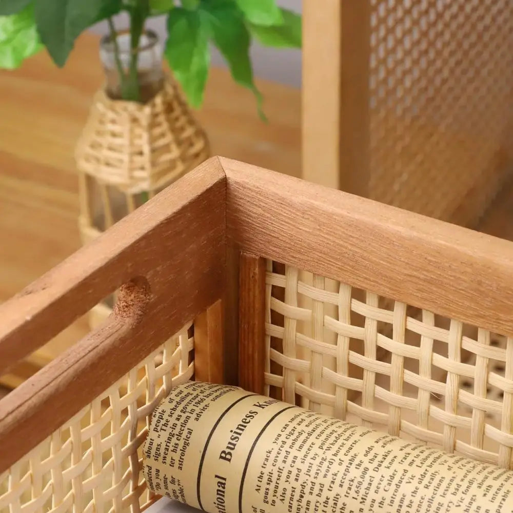 Durable Retro Storage Box Rattan Solid Wood Storage Basket