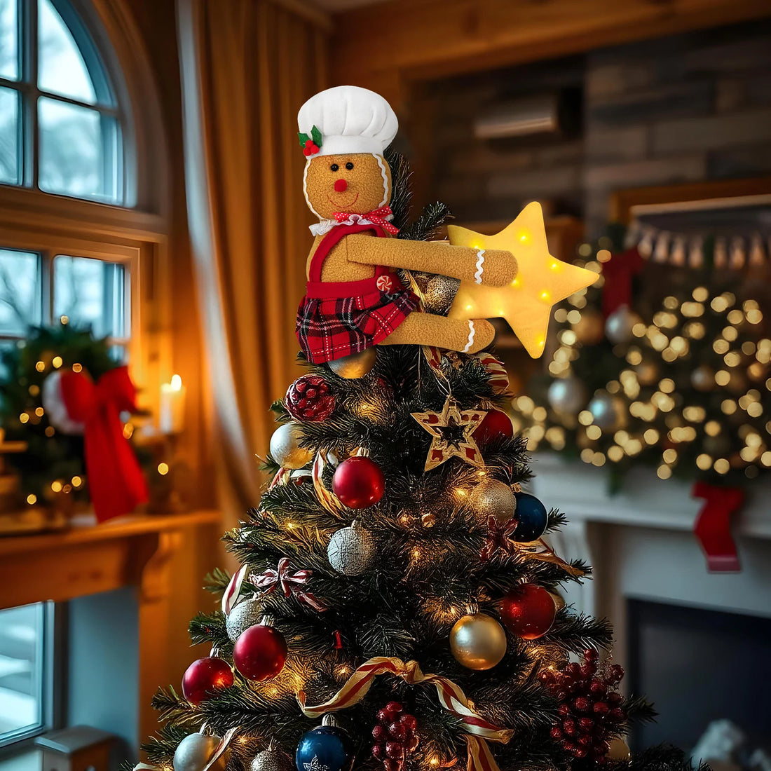 OurWarm Gingerbread Christmas Tree Topper Star Lighted