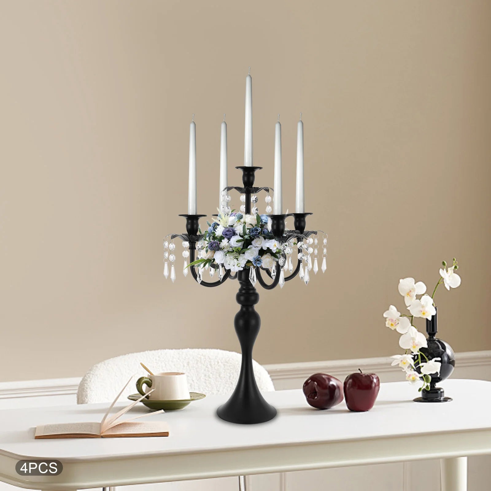 4Pcs 5-Arm Vintage Candle Holders 20in Black