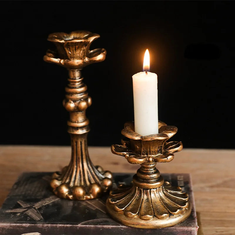 Vintage Taper Candle Holders - Antique Bronze Finish Resin Candle