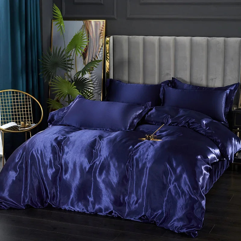 Silk Bedding Set with Duvet Cover Bed Sheet Pillowcase Luxury