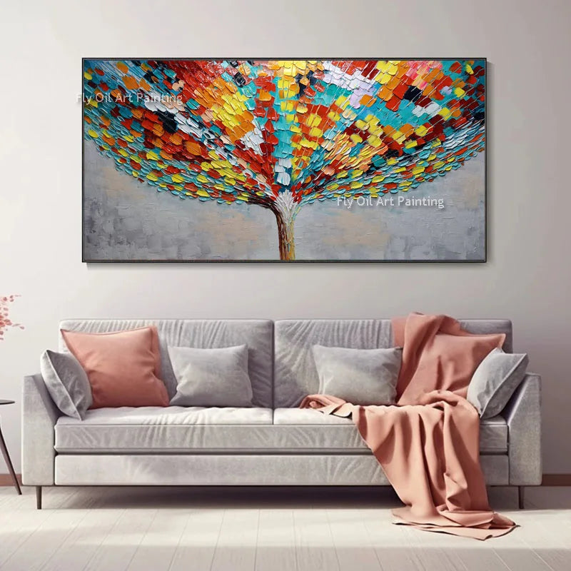 Hand Drawn Colorful Knife Thick Flowers Canvas Oil Painting