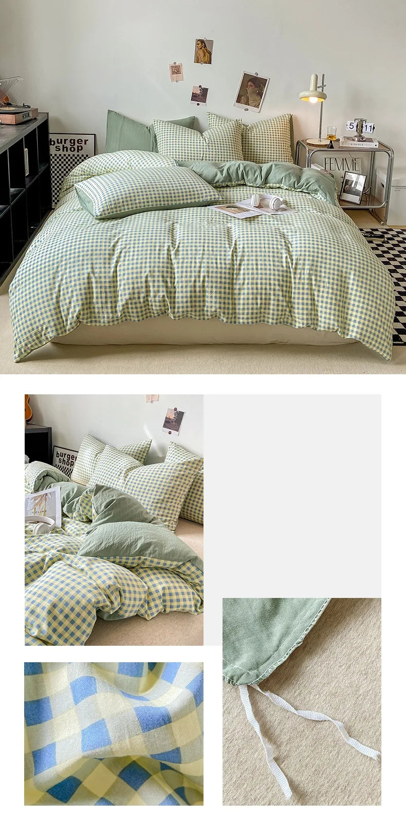 Skin-friendly Quilt Cover Plaid Style Duvet Covers Double Side Bed Cover