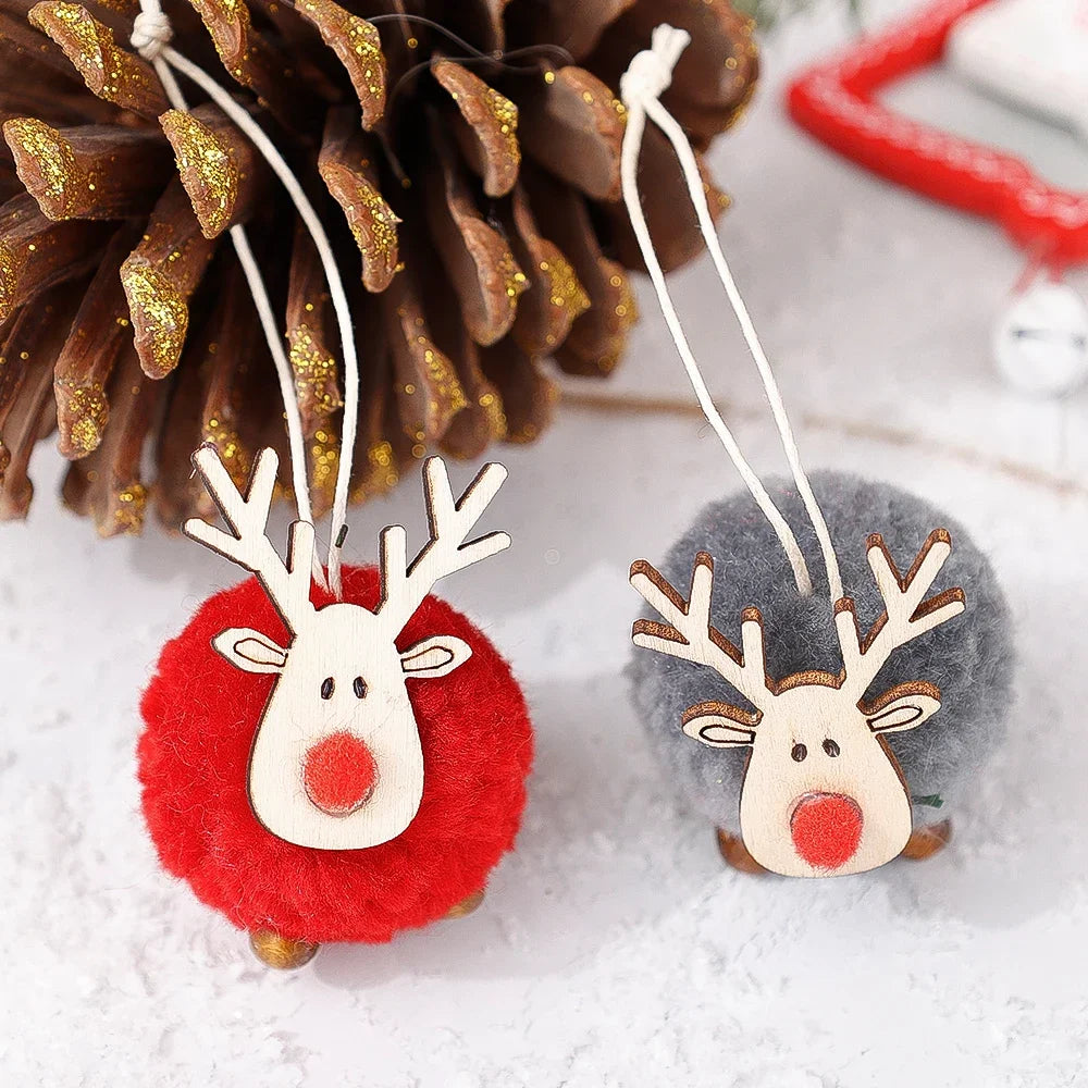 20/1Pcs Christmas Felt Wooden Elk Hanging Ornaments Cute Reindeer Xmas