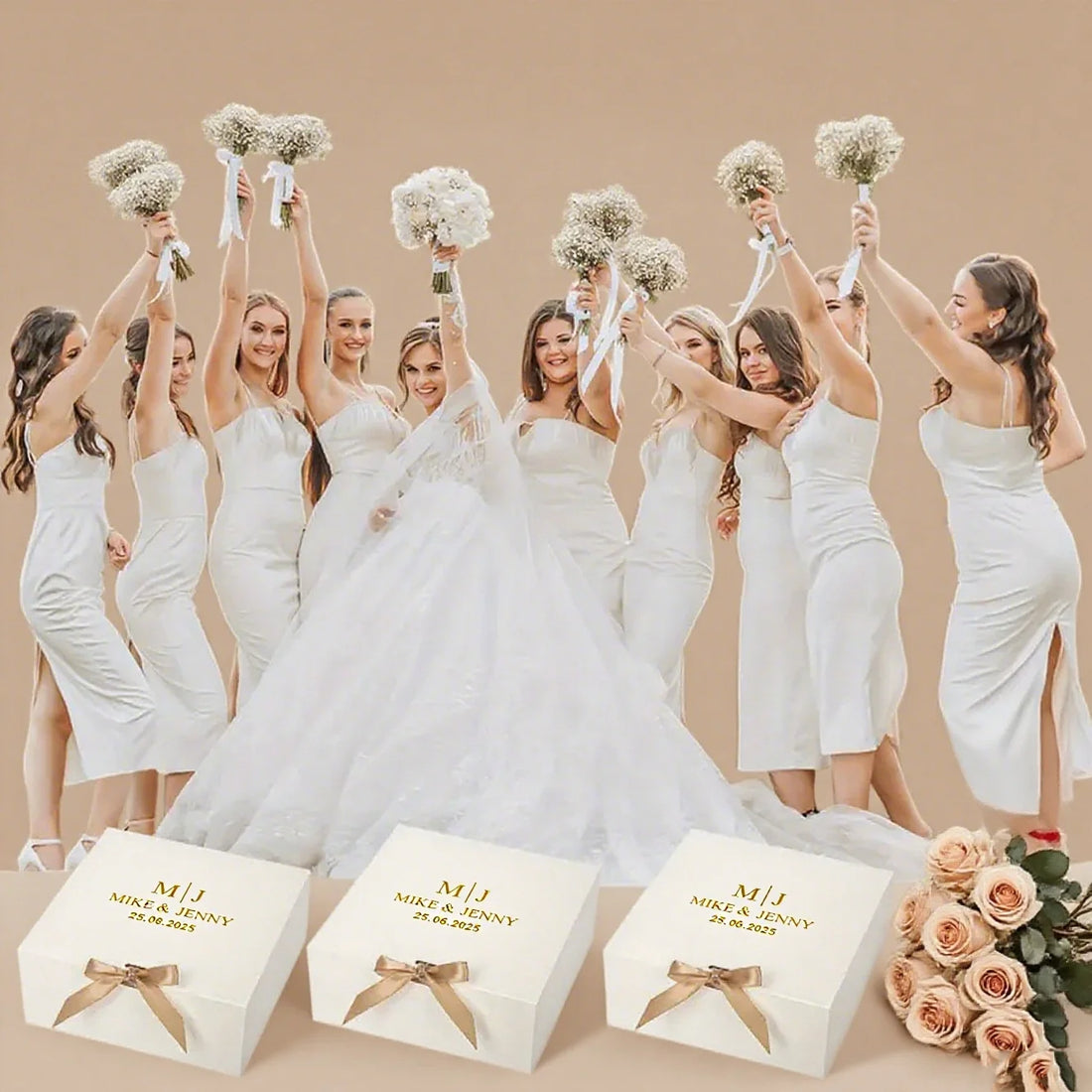 5PCS Customizable Wedding Favor Gift Boxes with gold stamping logo