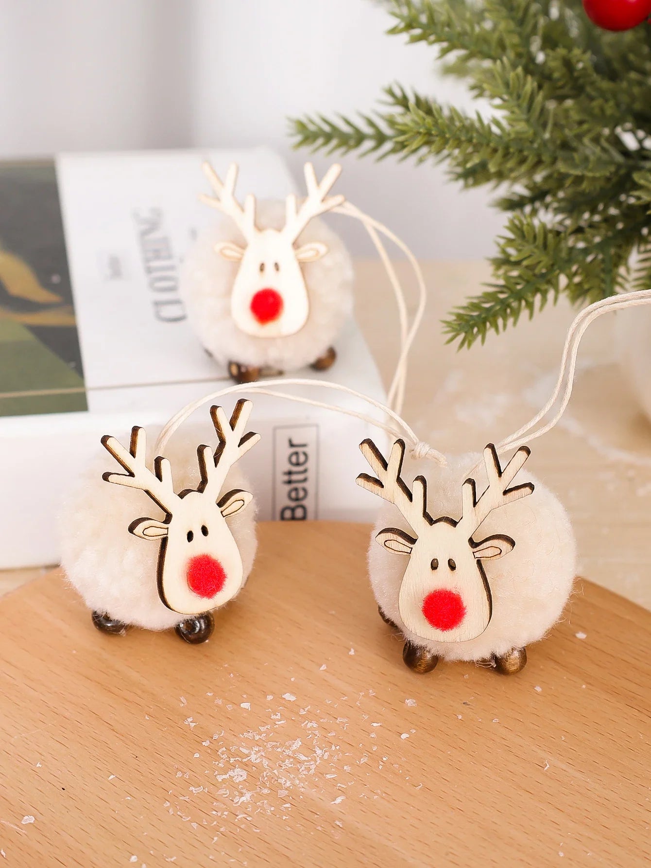 20/1Pcs Christmas Felt Wooden Elk Hanging Ornaments Cute Reindeer Xmas