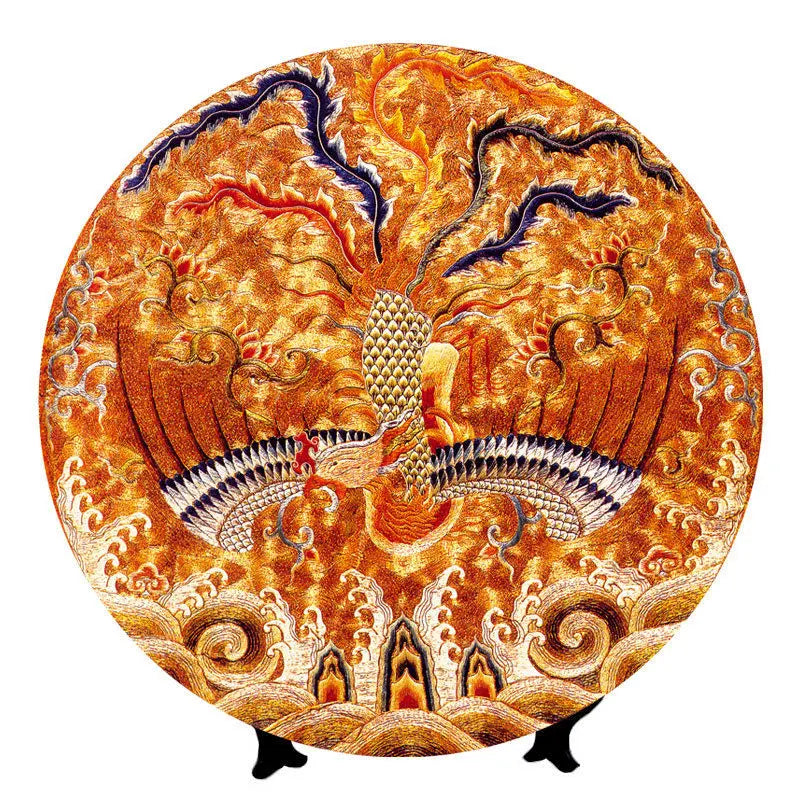 6-8inch Chinese Style Ceramic Plate with Dragon Phoenix