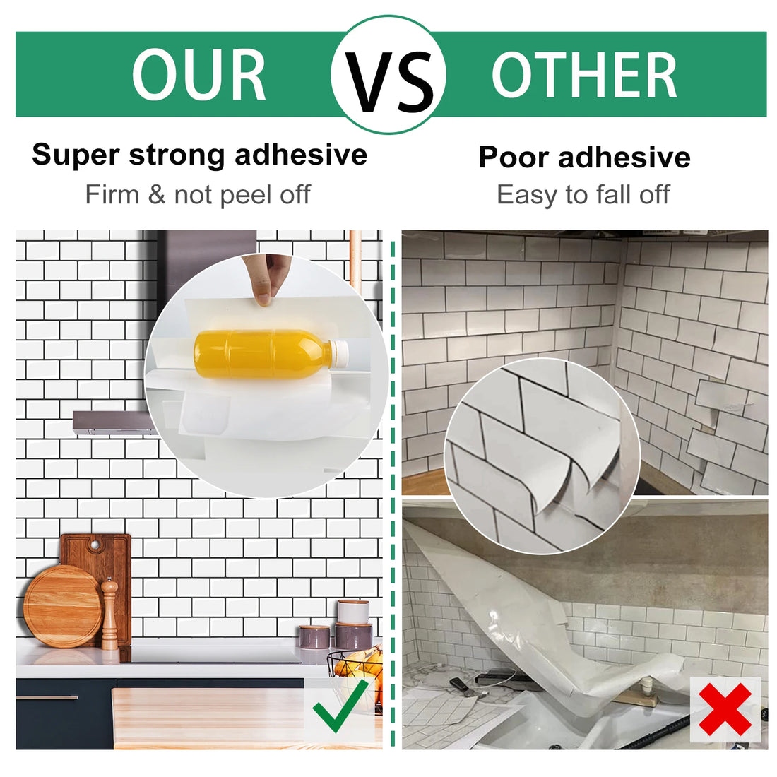 Subway Wall Stickers Peel and Stick 3d Brick Vinyl Wallpaper Bathroom Kitchen Backsplash