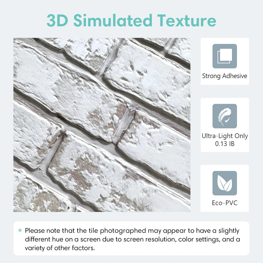 3D Tile Stickers, 3D Whitewash Brick Textures, Matte