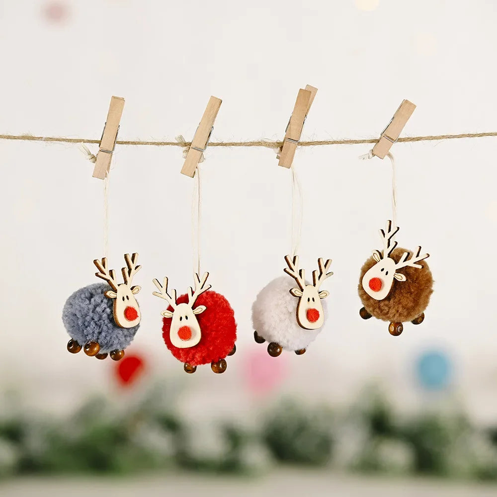 20/1Pcs Christmas Felt Wooden Elk Hanging Ornaments Cute Reindeer Xmas