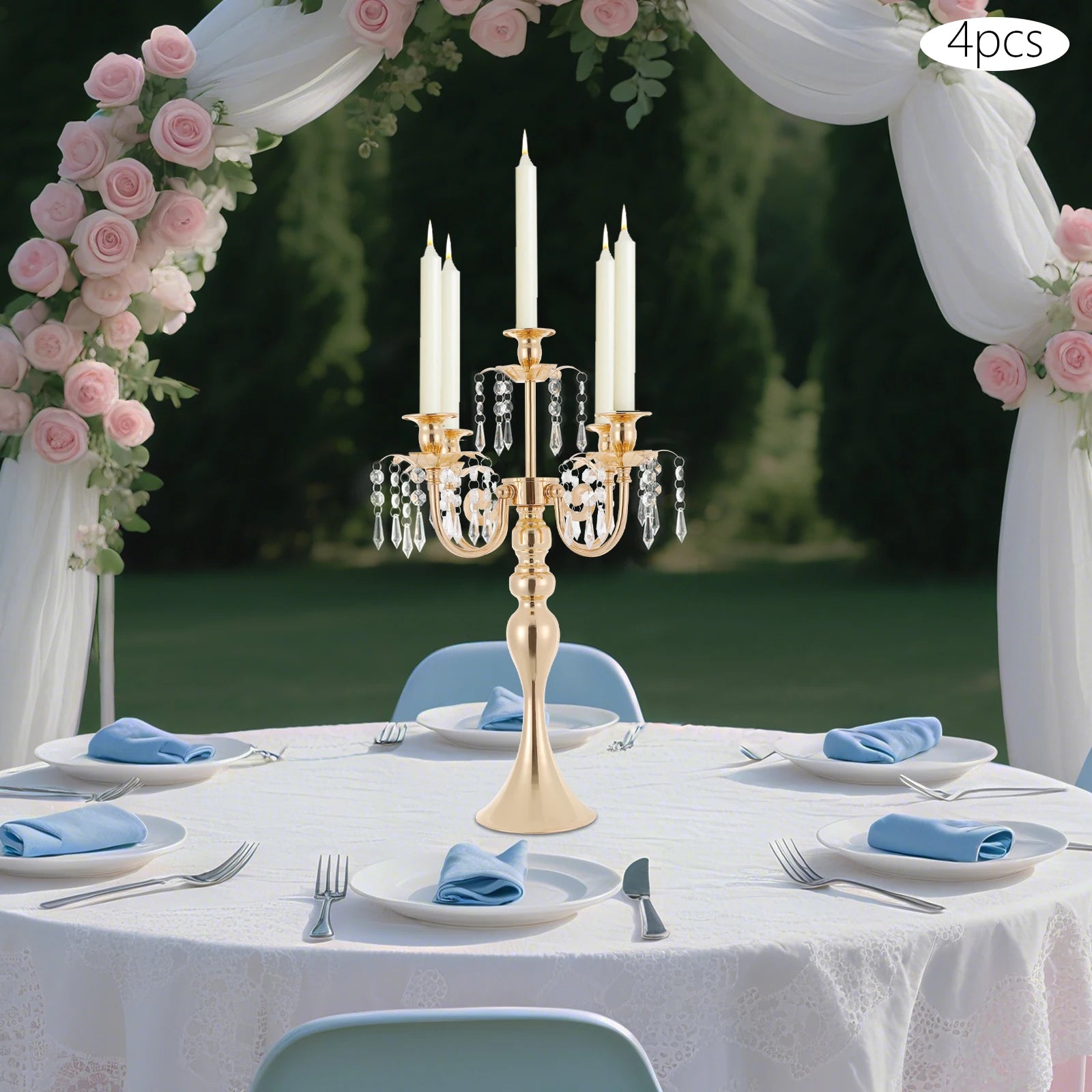 4Pcs 5-Arm Vintage Candle Holders 20in Black