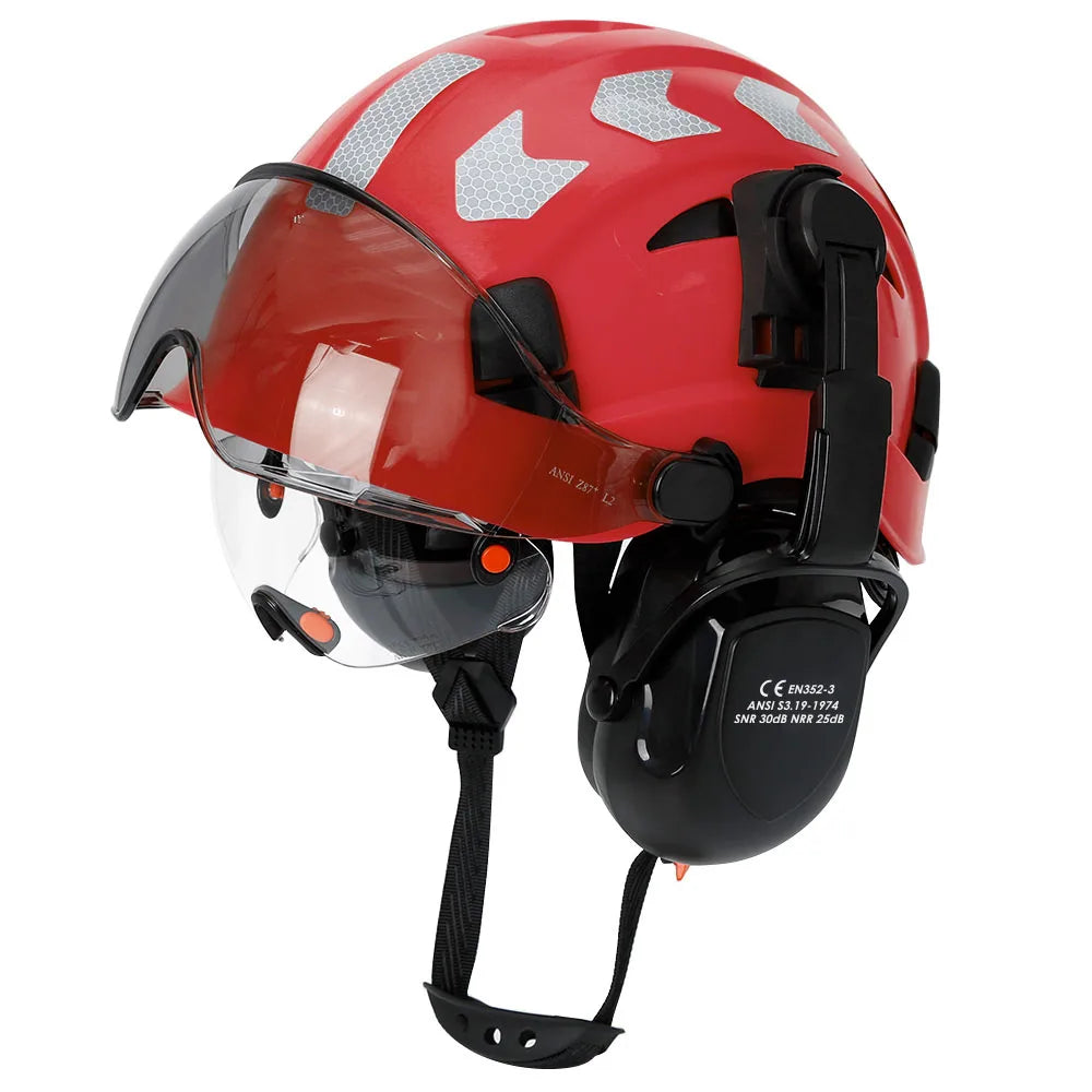 CE Construction Safety Helmet With Visor Built In Goggles