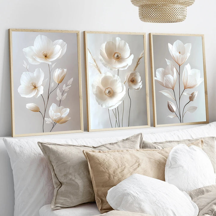 1PC/3PCS Frameless Nordic Beige Peony Flowers Canvas Painting