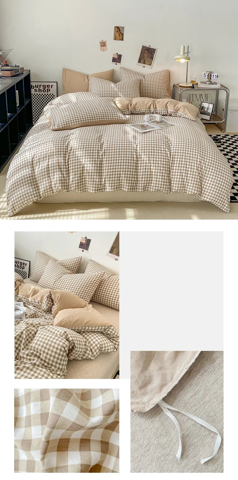 Skin-friendly Quilt Cover Plaid Style Duvet Covers Double Side Bed Cover