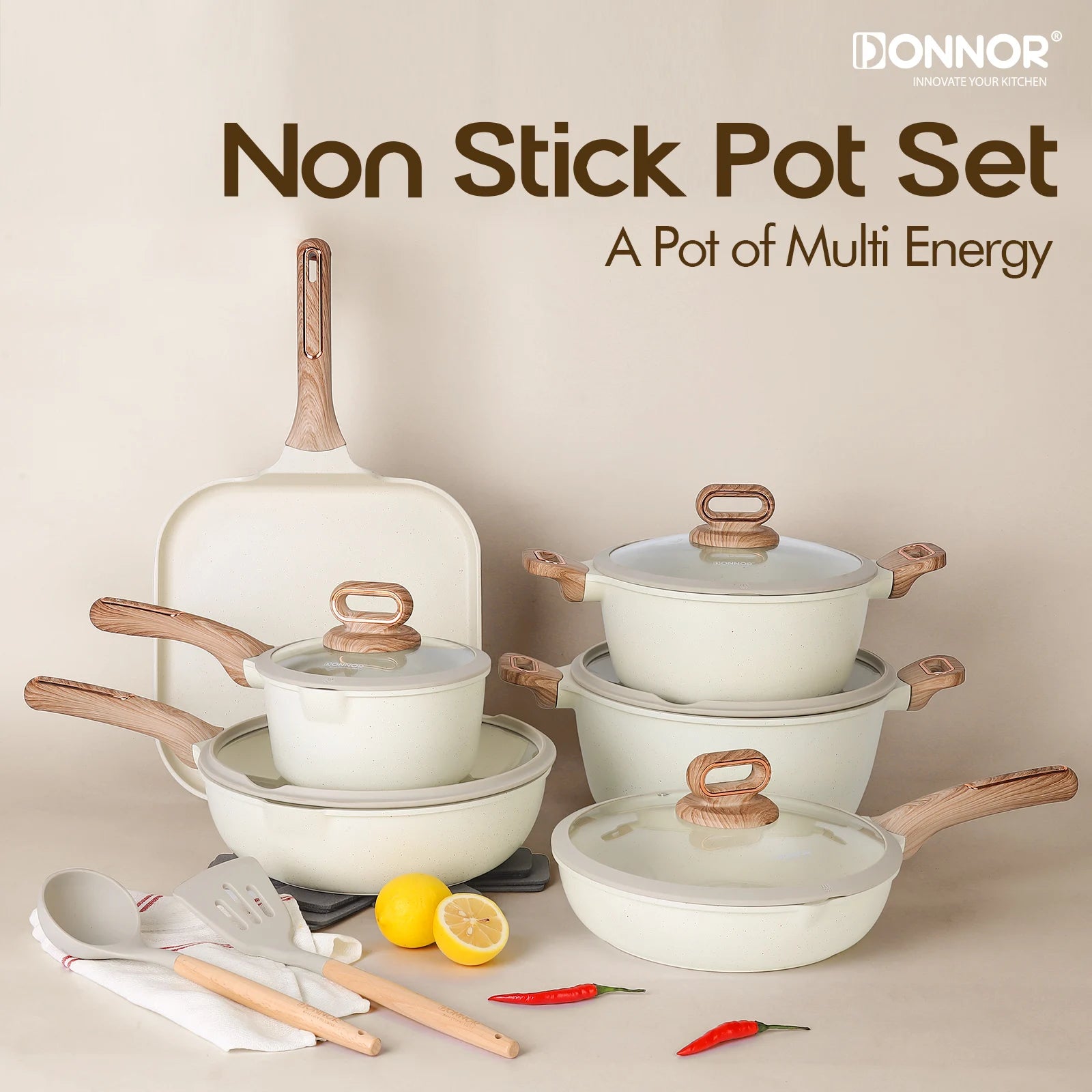 DONNOR Ceramic Cookware Sets Pots and Pans Set Nonstick