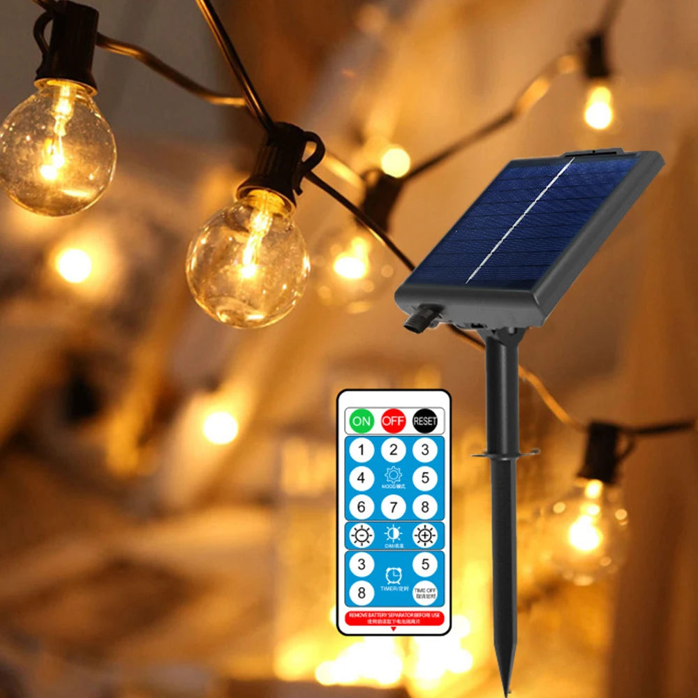 Solar G40 Outdoor String Lights with Remote Controls LED