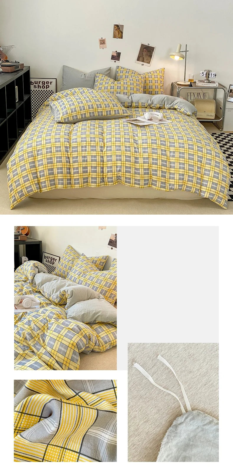 Skin-friendly Quilt Cover Plaid Style Duvet Covers Double Side Bed Cover