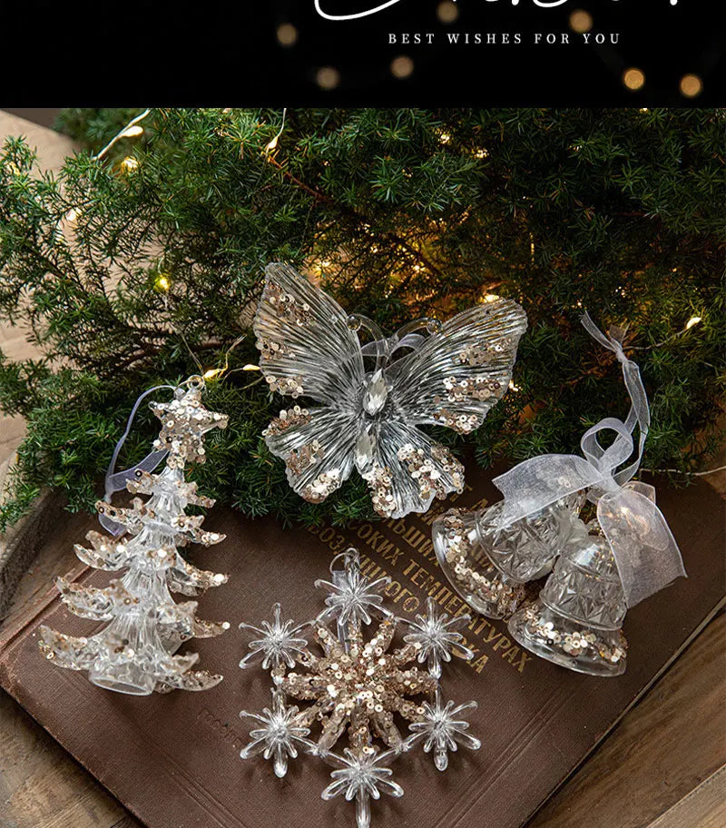 Crystal Christmas Tree Ornaments Acrylic Clear Hanging Crystals for Christmas