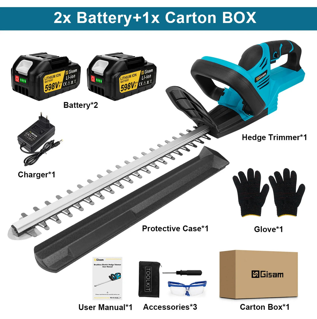 Gisam 20000RPM Brushless Electric Hedge Trimmer