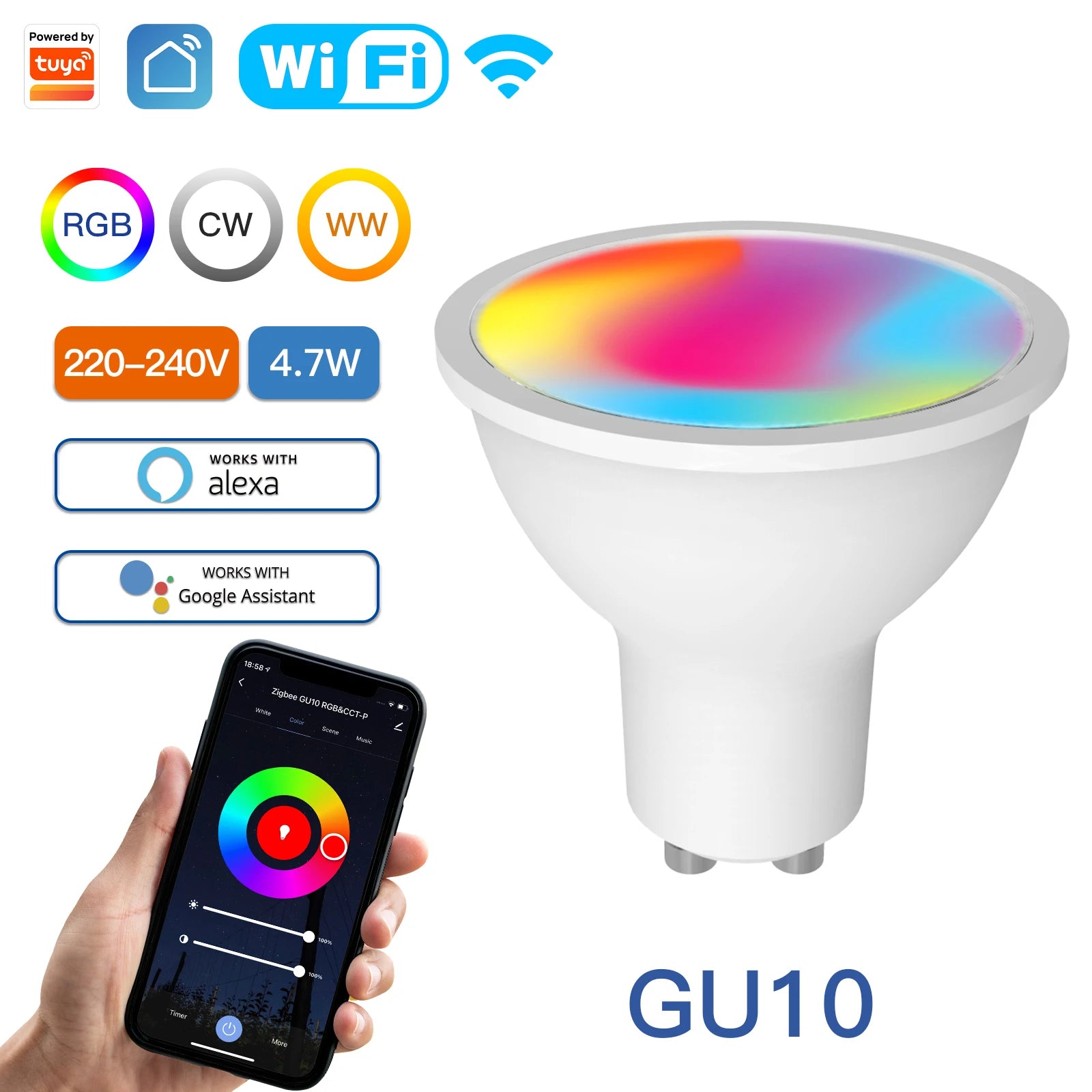 MOES Tuya ZigBee GU10 WIFI Smart LED Bulbs RGB C+W White 5W