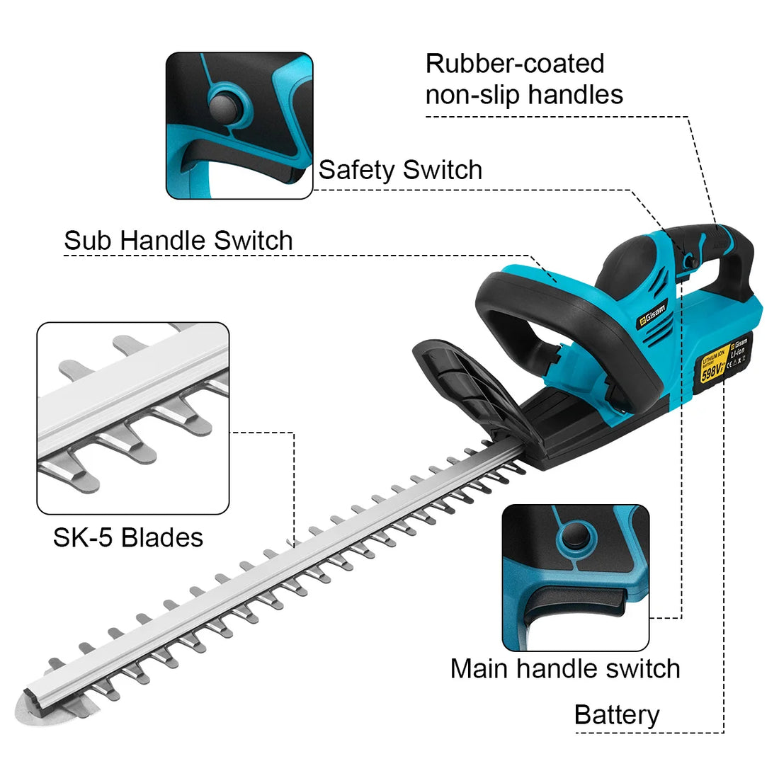 Gisam 20000RPM Brushless Electric Hedge Trimmer