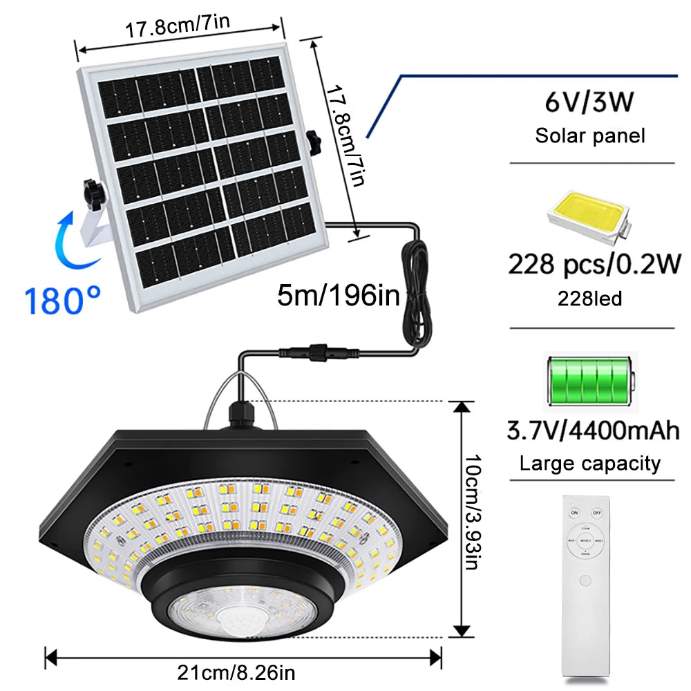 Solar Pendant Lights Outdoor Solar Shed Light Motion Sensor 288 LEDs