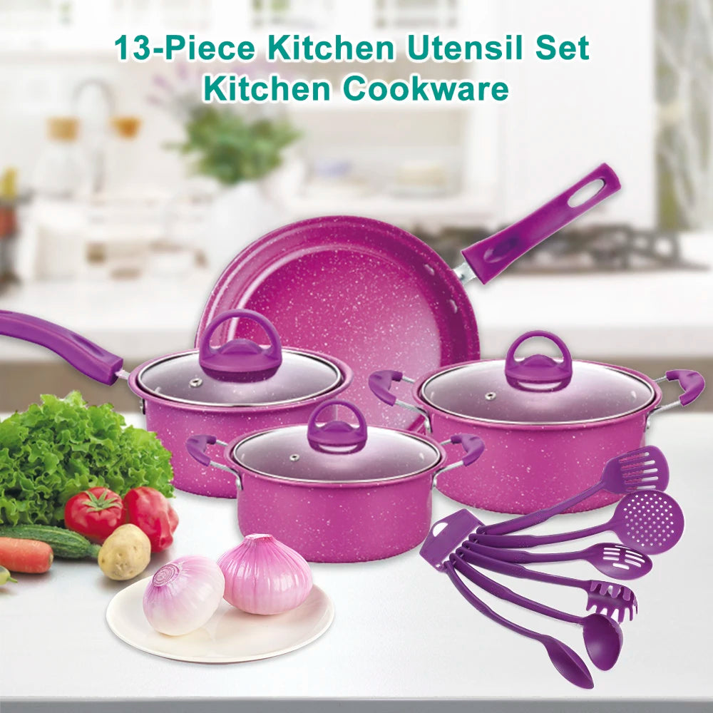 Non-Stick Pots And Pans Set 13-Piece Kitchen Utensil Set Kitchen Cookware