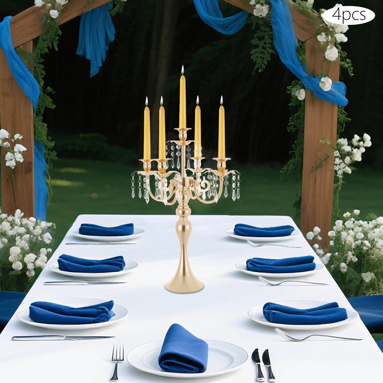 4Pcs 5-Arm Vintage Candle Holders 20in Black