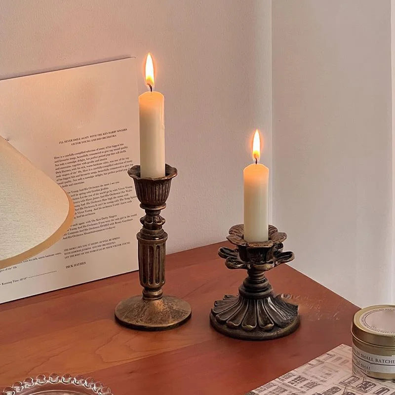 Vintage Taper Candle Holders - Antique Bronze Finish Resin Candle