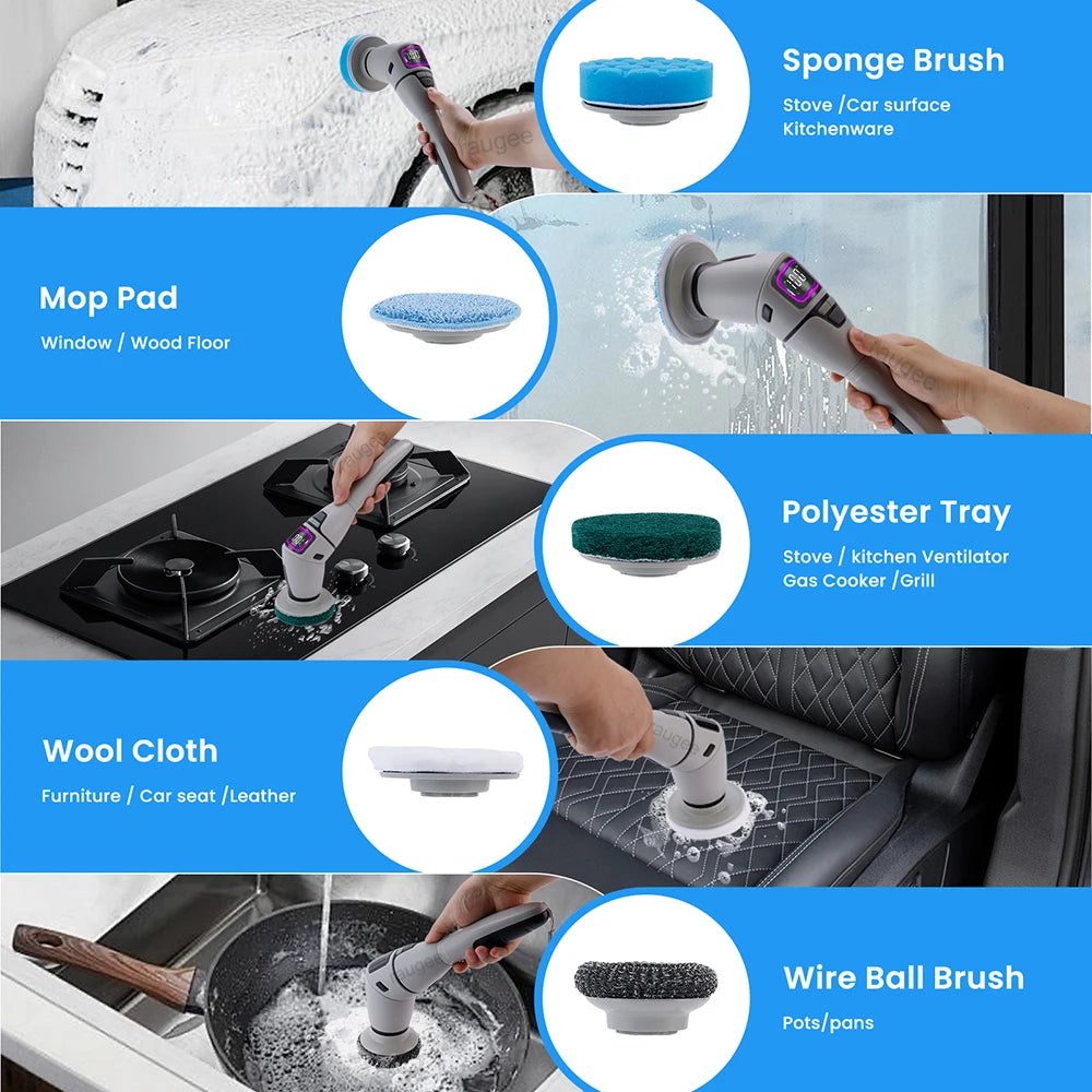 Electric Bathroom Cleaning Brush 10 in 1 Multifunctional Household Wireless