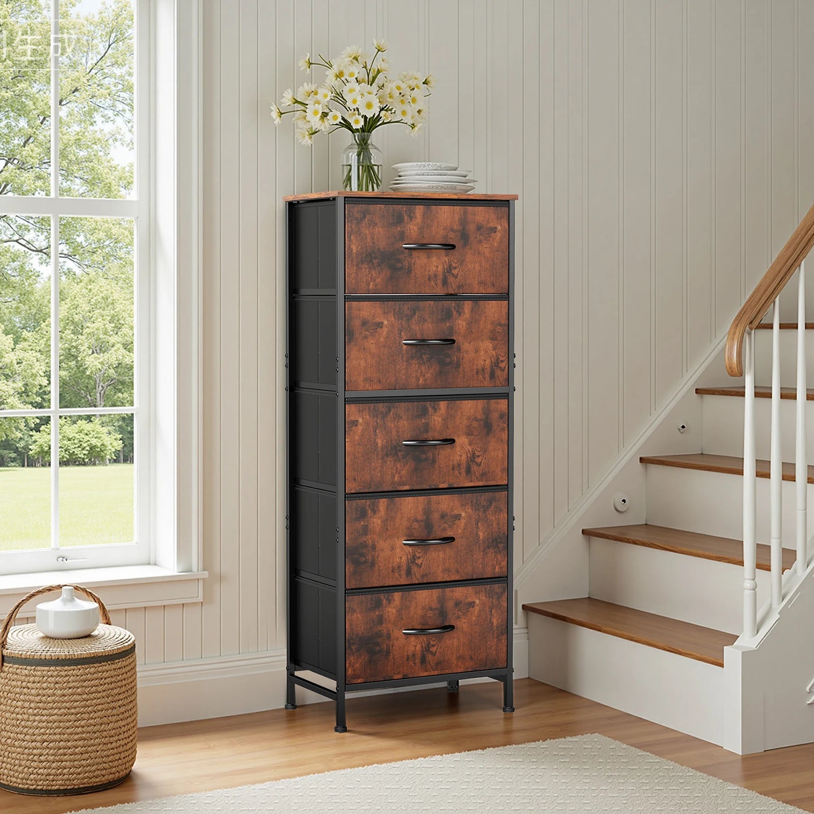 JHK 48IN Dresser For Bedroom With 5 Fabric Drawers