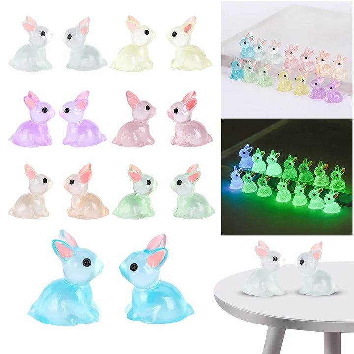 50Pcs Luminous Mini Resin Bunny 7 Colors Tiny Plastic Rabbits Mini Bunny