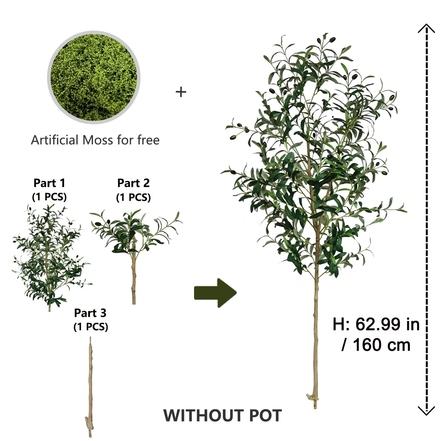 120-180CM Artificial Olive Tree Branch Without Pot Modern Minimalist Fake Plant